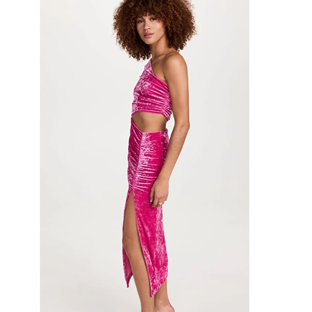 Saylor Niamh Midi Dress Size M Barbiecore Bubblegum Pink Crush Velvet Asymmetric